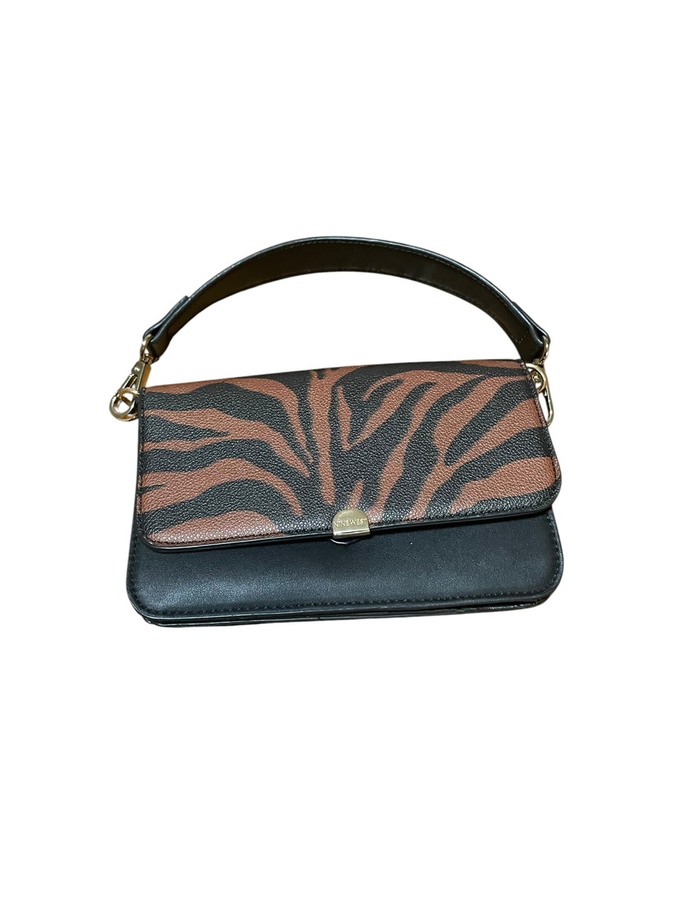 Nine West Black & Brown Zebra-Print Shoulder Bag with Gold Accent